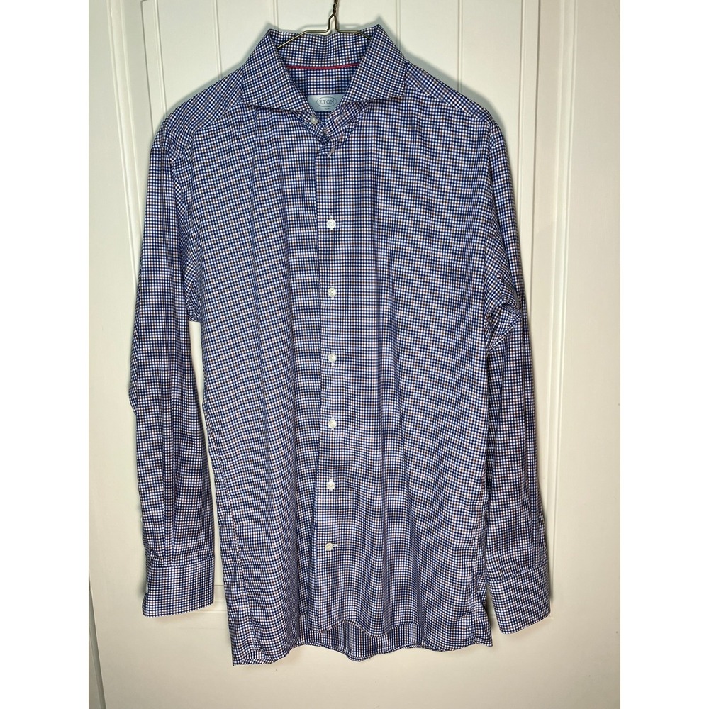 Eton Slim Shirt Men 43 17 XL Plaid Long Sleeve Multicolor Button Up